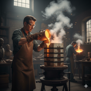 Khoảnh khắc đổ đồng – linh hồn của nghề đúc tượng truyền thống.